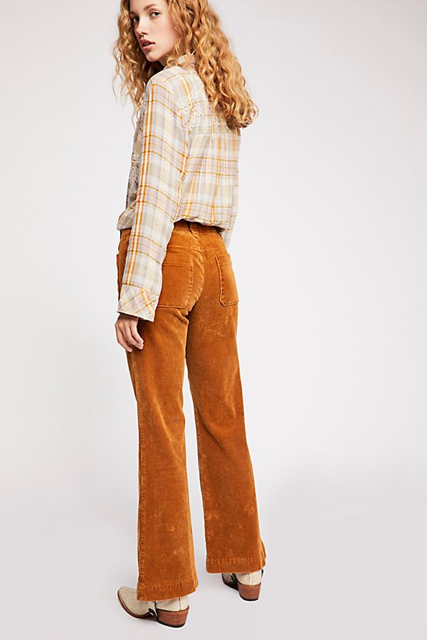 hip hugging flare cord pants